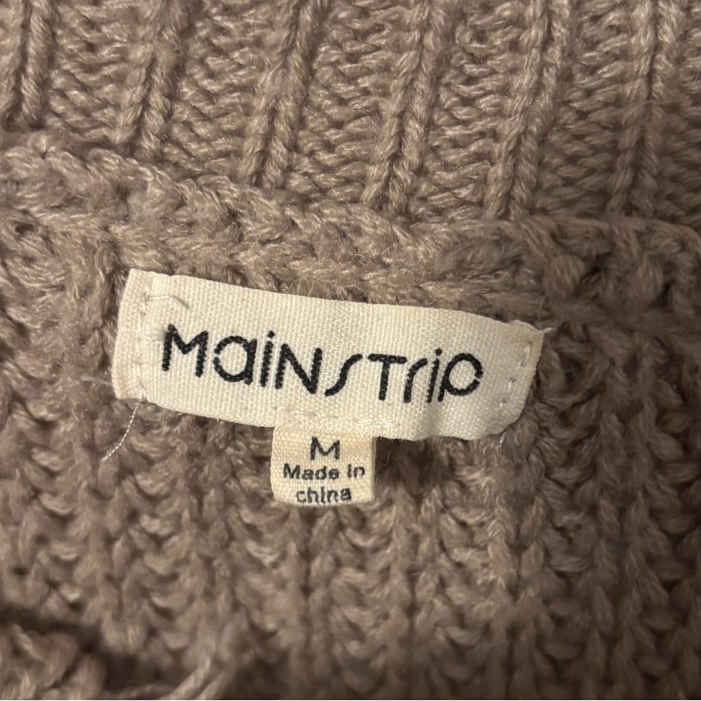 Women’s Distressed Long Sleeve Sweater By MainStrip, Tan/Beige, V Neck, Medium - Picture 5 of 7